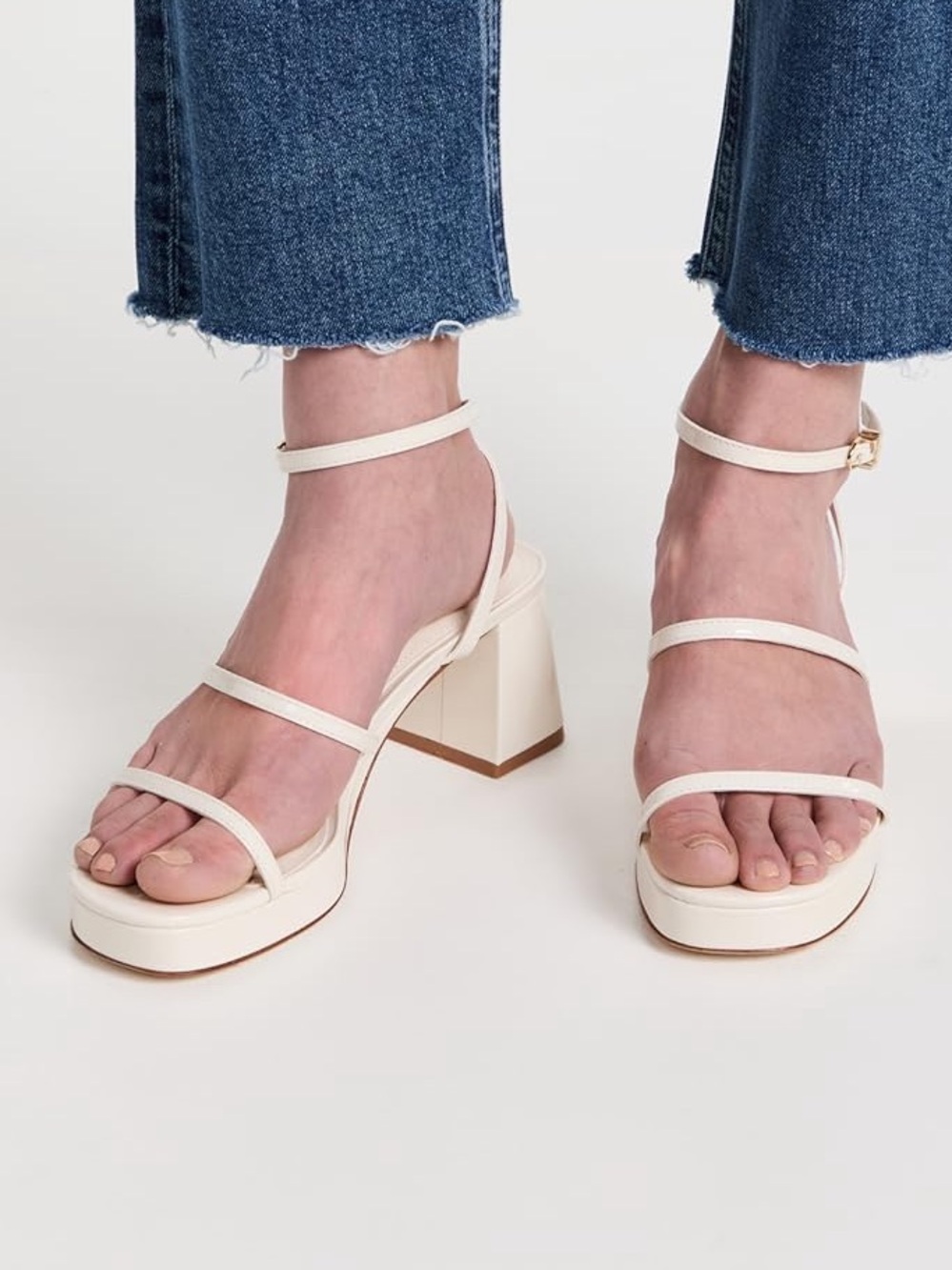 Larroude White Patent Gio Sandals Heels Platforms Size 6